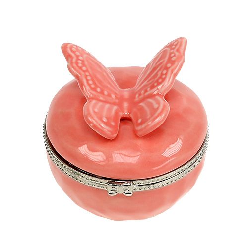 Floristik24 Decorative box with butterfly salmon Ø6cm H6cm
