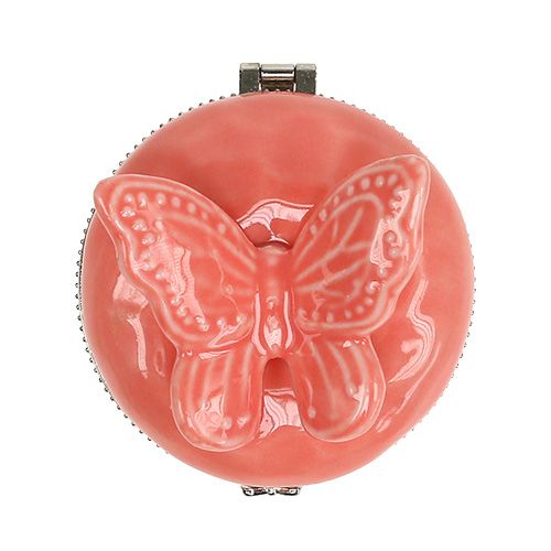 Floristik24 Decorative box with butterfly salmon Ø6cm H6cm
