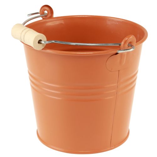 Decorative bucket metal planter orange brown Ø16cm H14.5cm 1.6L