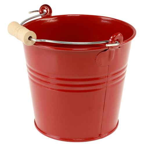 Decorative bucket metal planter red Ø16cm H14.5cm 1.6L