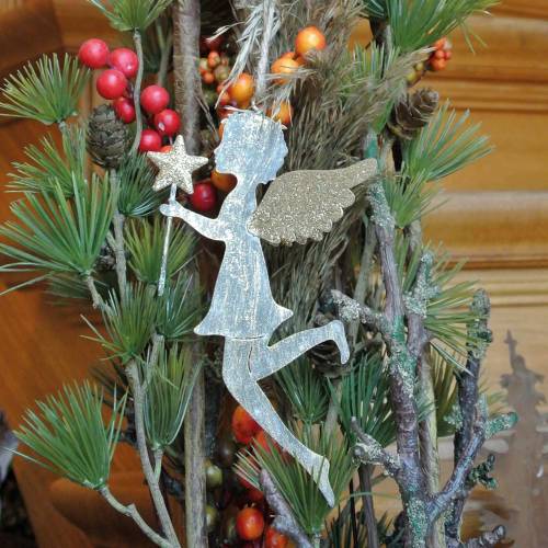 Floristik24 Decorative angel with magic wand to hang metal golden, silver 15.5cm × 9.5cm 3pcs