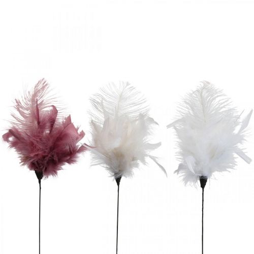 Decorative feathers on the stick bird feathers white/cream/dusky pink 3 pieces