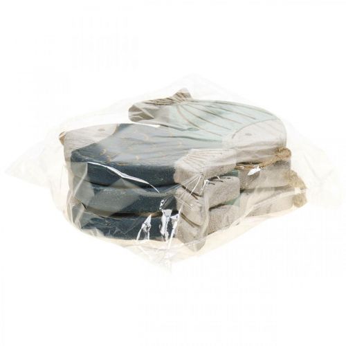 Product Decorative Fish Maritime Hanging Decoration Wooden Fish Blue H11cm 6pcs