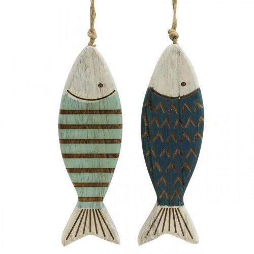 Product Deco fish maritime hanging decoration wooden fish blue L16cm 4pcs