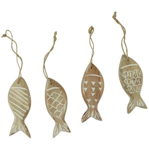 Decorative fish for hanging wooden fish brown white assorted 10cm 4 pieces