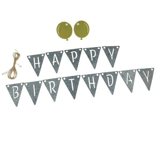 Decorative birthday pennant chain garland made of felt gray green 300cm