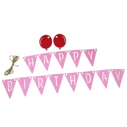 Decorative birthday pennant chain garland made of felt pink 300cm