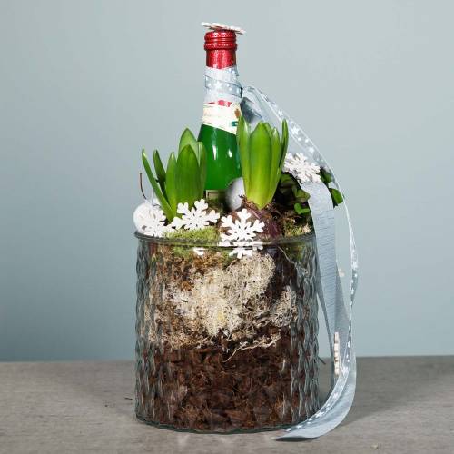 Floristik24 Decorative glass, lantern with diamond pattern, glass vessel Ø15cm H15cm