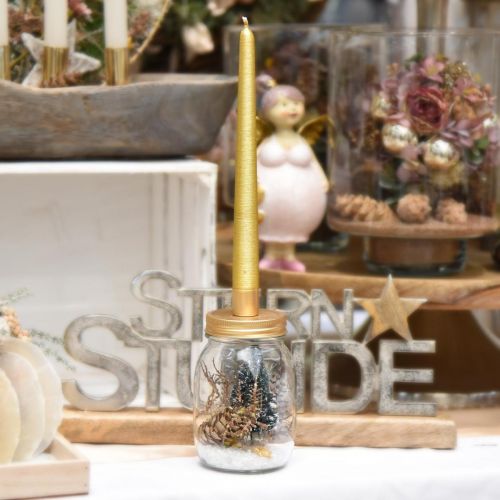 Floristik24 Decorative glass with candle holder golden metal lid Ø8.5cm H16cm 2pcs