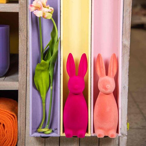 Floristik24 Decorative Bunny Decorative Easter Bunny – 2nd Choice – Flocked Pink H29.5cm 2 pcs