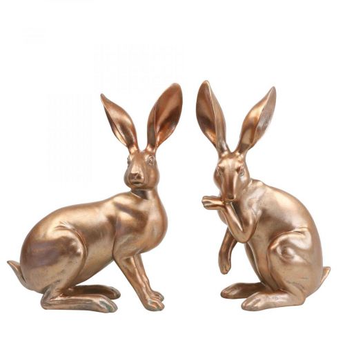 Deco bunny gold sitting pair of easter bunnies H30.5cm 2pcs