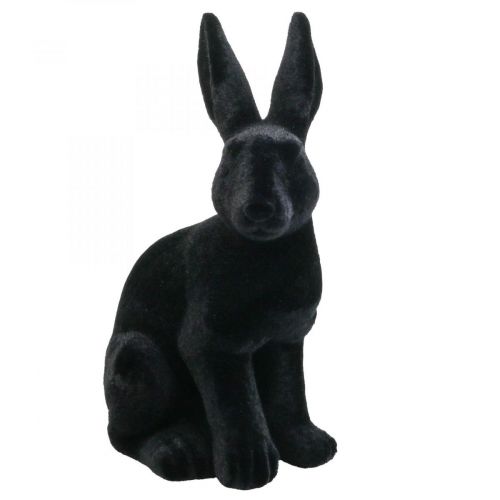 Large Easter Bunny Decoration Black Flocked Ceramic H42.5cm