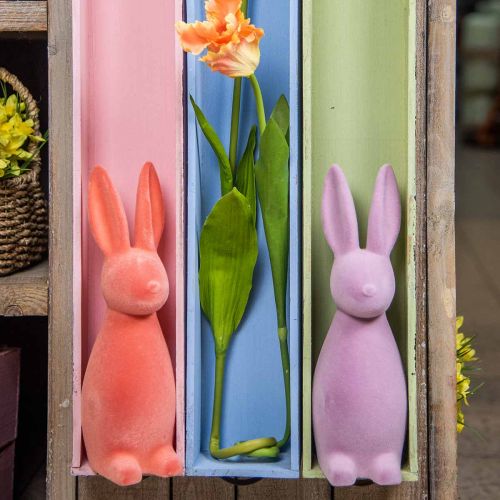 Floristik24 Deco rabbit flocked apricot, Easter decoration H30cm 2pcs