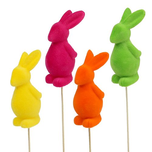 Decorative rabbits, flocked, assorted. 13cm 8pcs