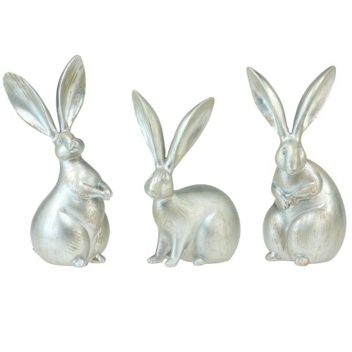 Decorative bunnies silver decorative figures Easter 17.5x20.5cm 3pcs
