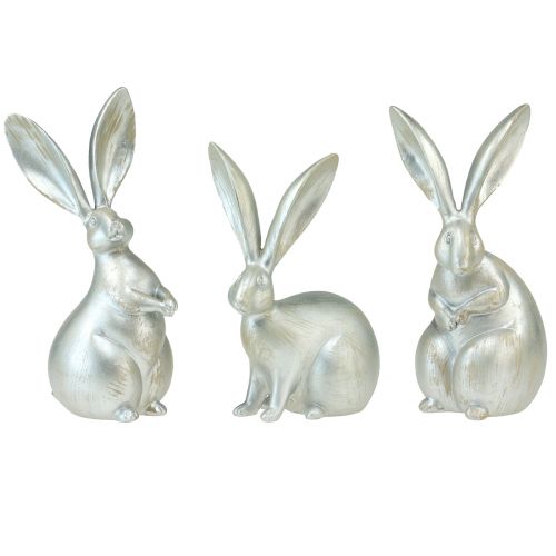 Product Decorative rabbits silver decorative figures Easter 17,5x20,5cm 3pcs