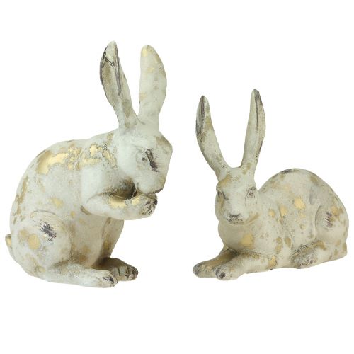 Floristik24 Decorative rabbits sitting standing white gold H12.5x16.5cm 2pcs