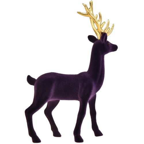 Floristik24 Deco deer reindeer purple gold flocked figure H37cm