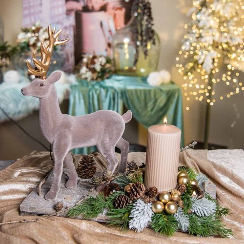 Floristik24 Decorative deer decorative figure decorative reindeer flocked gray H37cm