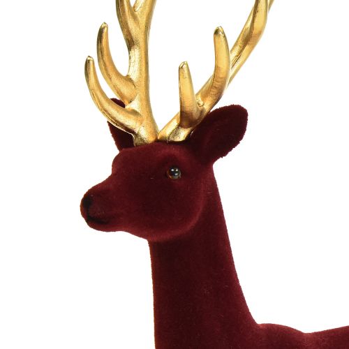 Product Deco Deer Reindeer Bordeaux Gold Figurine Flocked H37cm