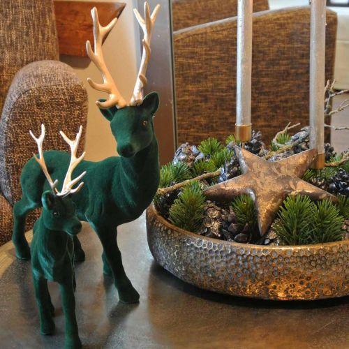Product Deer standing deco figure green gold table decoration advent 27cm