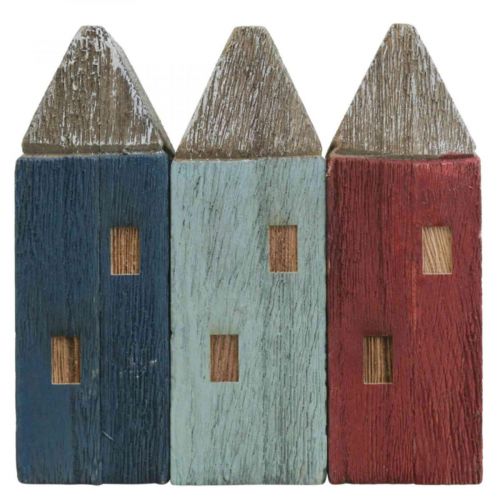 Floristik24 Deco Wooden Houses Shabby Chic Maritime Deco H14cm 3pcs