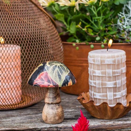 Floristik24 Deco wooden mushroom autumn leaves table decoration black, multicolored Ø10cm H15cm