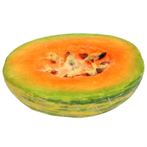 Decorative honeydew melon, artificial fruit, halved, 13cm, orange-green