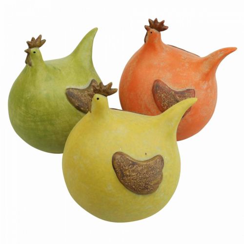 Floristik24 Deco Chicken Colorful Easter Decorations Green/Yellow/Orange 13cm 3pcs