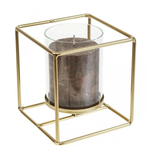 Decorative candle holder gold metal lantern glass 12×12×13cm