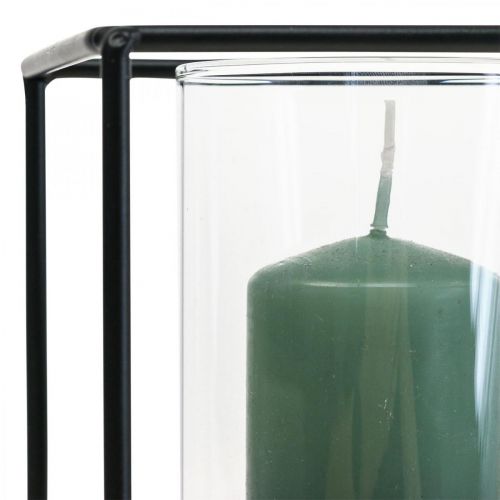 Floristik24 Decorative Candle Holder Black Metal Lantern Glass 12×12×13cm