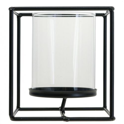 Floristik24 Decorative Candle Holder Black Metal Lantern Glass 12×12×13cm