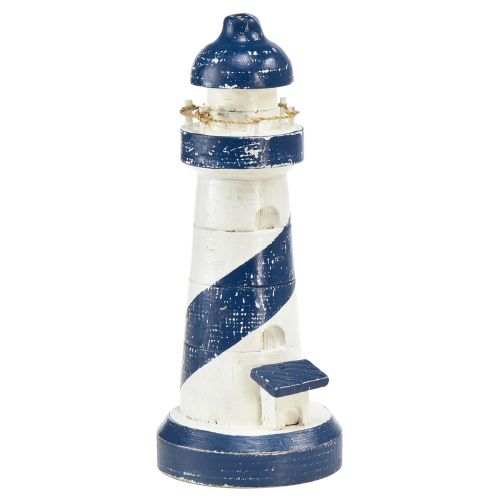 Decorative lighthouse wood blue white maritime Ø7.5cm H19cm