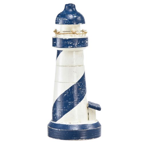 Floristik24 Decoration lighthouse wood blue white maritime Ø7.5cm H19cm