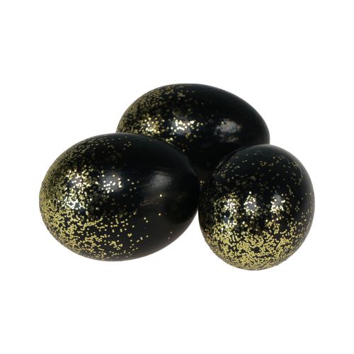 Product Decorative Easter eggs real chicken egg black with gold glitter H5.5-6cm 10 pcs