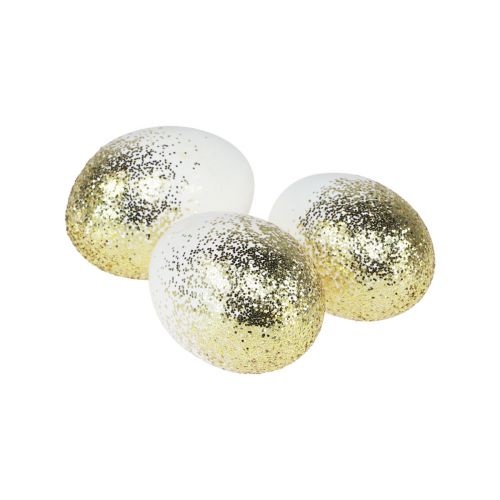 Floristik24 Decorative Easter eggs real chicken egg white with gold glitter H5.5-6cm 10 pcs
