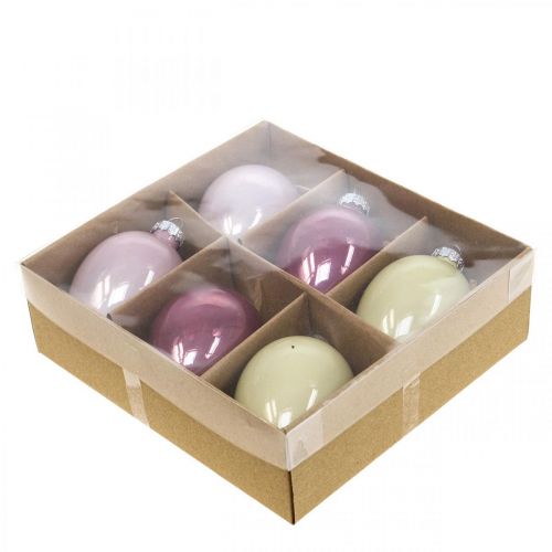 Product Deco Easter eggs to hang up glass pink/green Easter decorations 6 pieces