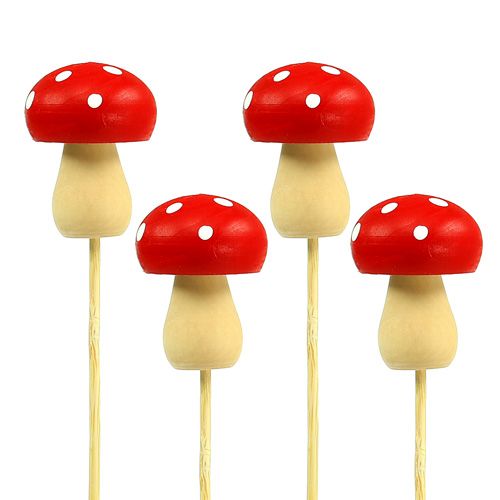 Decorative mushroom toadstool plug red 3.5cm L30cm 12pcs