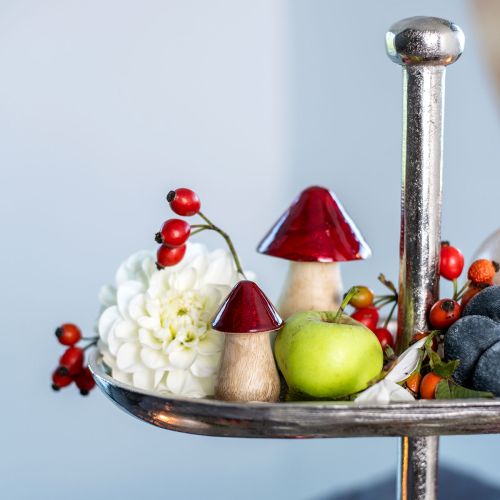 Product Decorative mushrooms wooden mushrooms red gloss autumn decoration H6/8/10cm set of 3