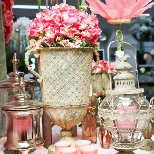 Floristik24 Metal cup antique moss green Ø19.5cm H37cm