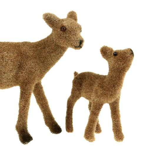Floristik24 Deco deer 10cm with fawn brown flocked set