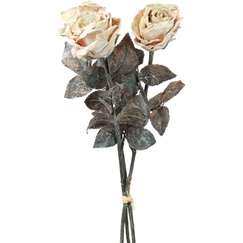 Product Decorative Roses Cream White Artificial Roses Silk Flowers Antique Look L65cm Pack of 3