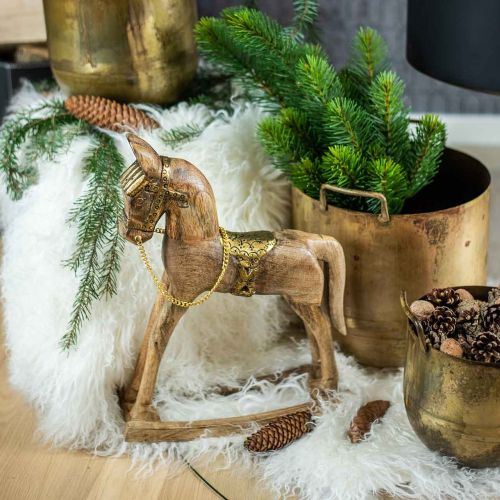 Floristik24 Decorative rocking horse wood solid Christmas nature, golden 28 × 39 × 9,5cm