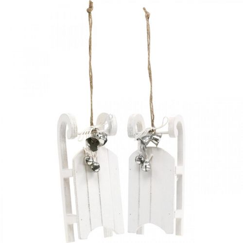Product Decorative Sleigh White Silver with Bell Cord L13cm 4 Pcs
