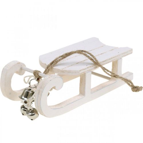 Deco sleigh white silver with bell cord L13cm 4pcs