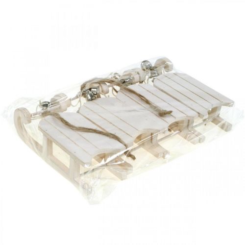 Product Decorative Sleigh White Silver with Bell Cord L13cm 4 Pcs