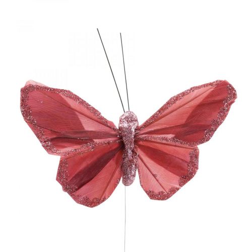 Product Deco butterfly on wire feather butterfly pink 10×6cm 12pcs