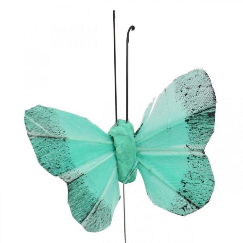 Floristik24 Deco butterfly on wire green, blue 5-6cm 24p