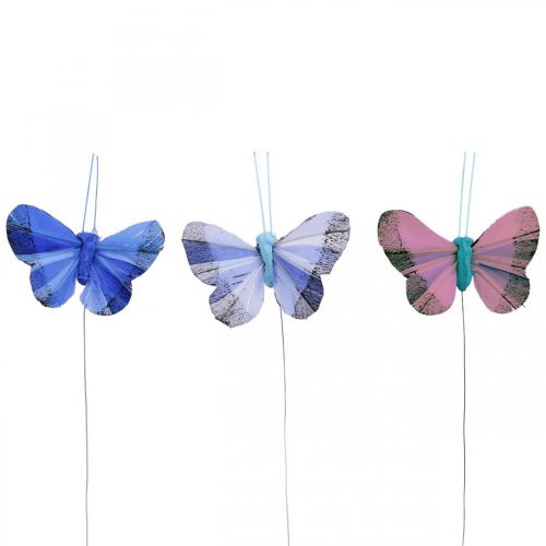Decorative butterflies feather butterfly pink, blue 6cm 24 pcs
