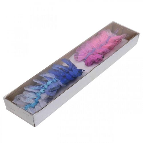 Product Decorative butterflies feather butterfly pink, blue 6cm 24 pcs